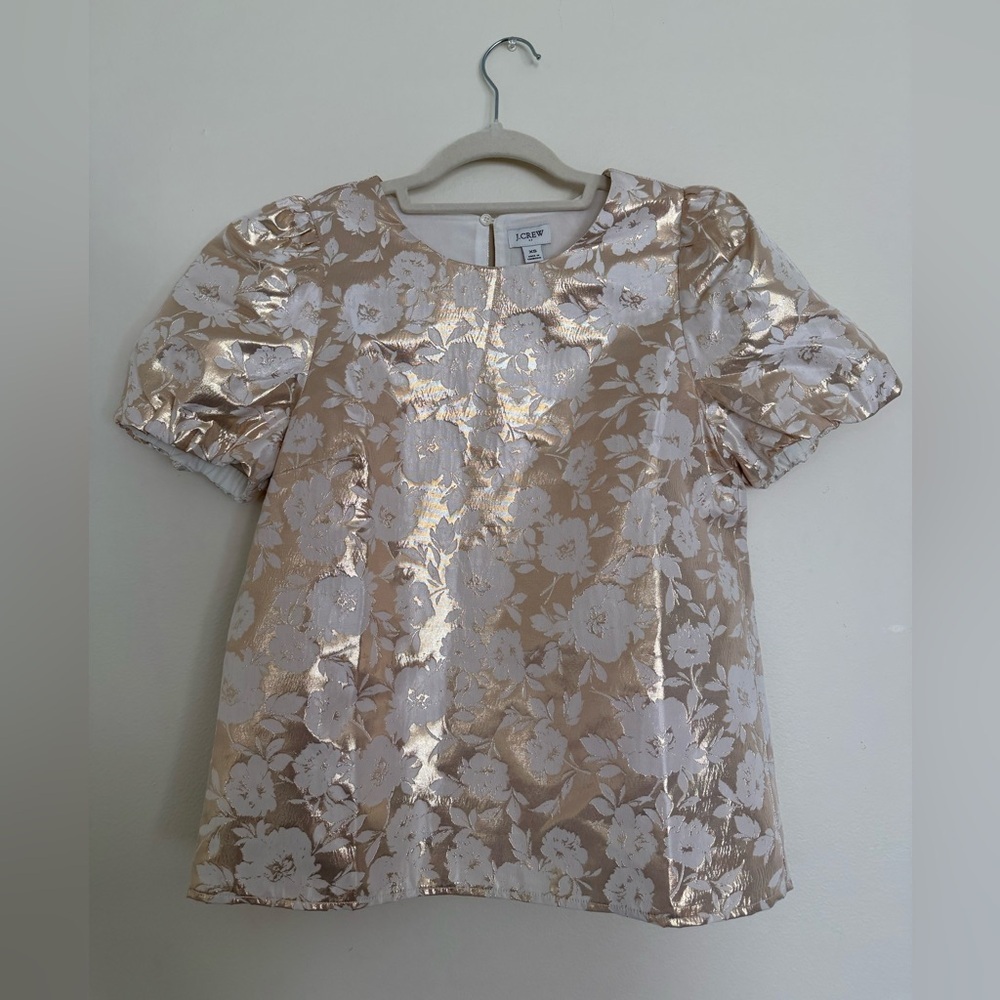 J.Crew Metallic Floral Puff Sleeve Top - Gold & Ivory New With Tag Size XS